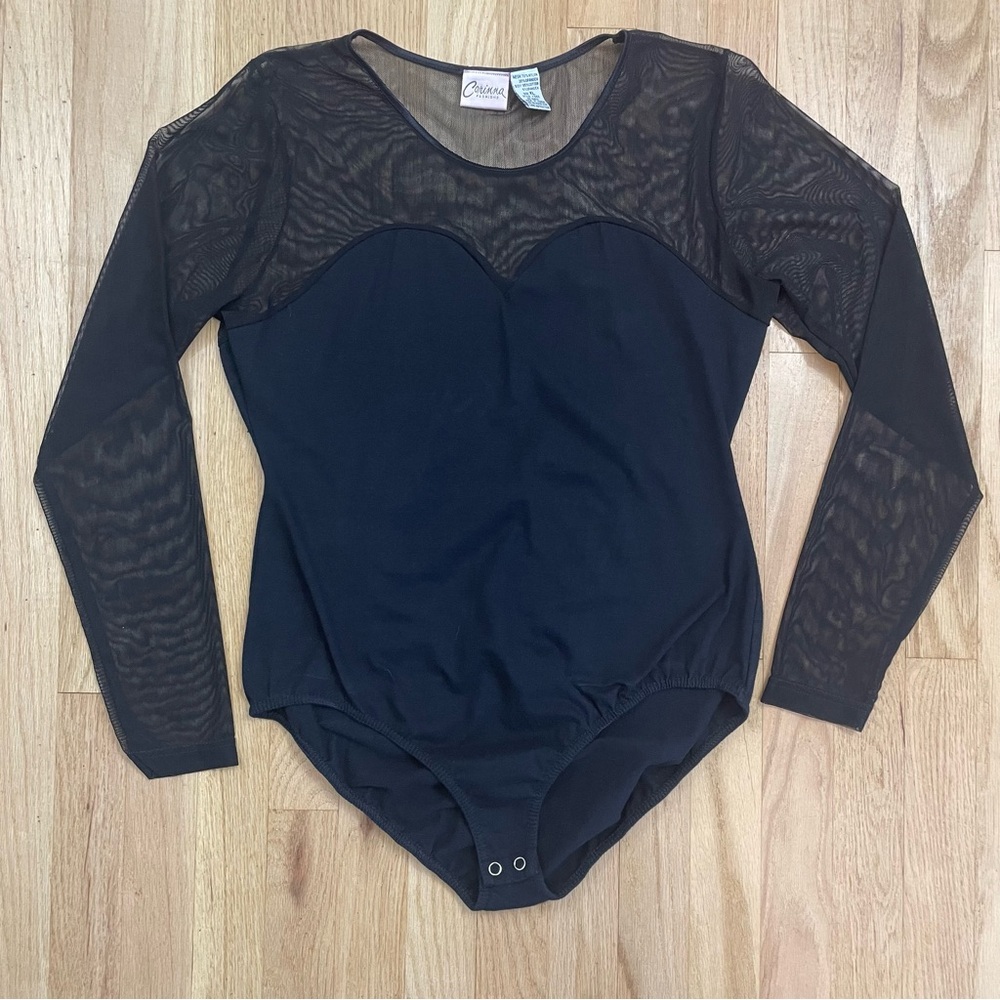 VTG Corinna Bodysuit XL Black Edgy Mesh Sheer 90s Sweetheart Alt Grunge
